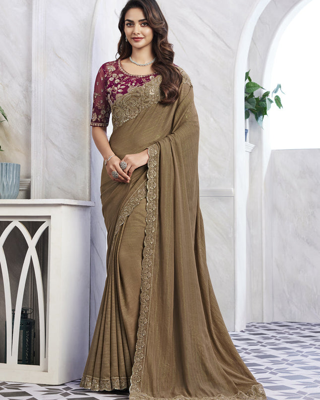 Snuff Brown Saree with Embroidered Blouse