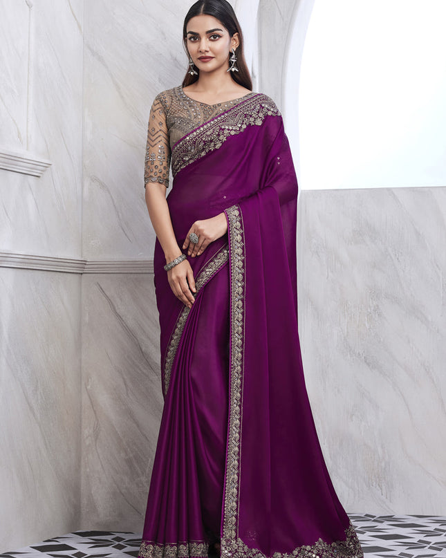 Magenta Saree with Embroidered Blouse
