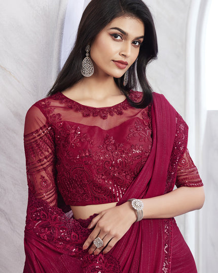 Raspberry Pink Saree with Embroidered Blouse