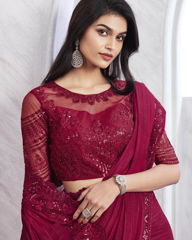 Raspberry Pink Saree with Embroidered Blouse