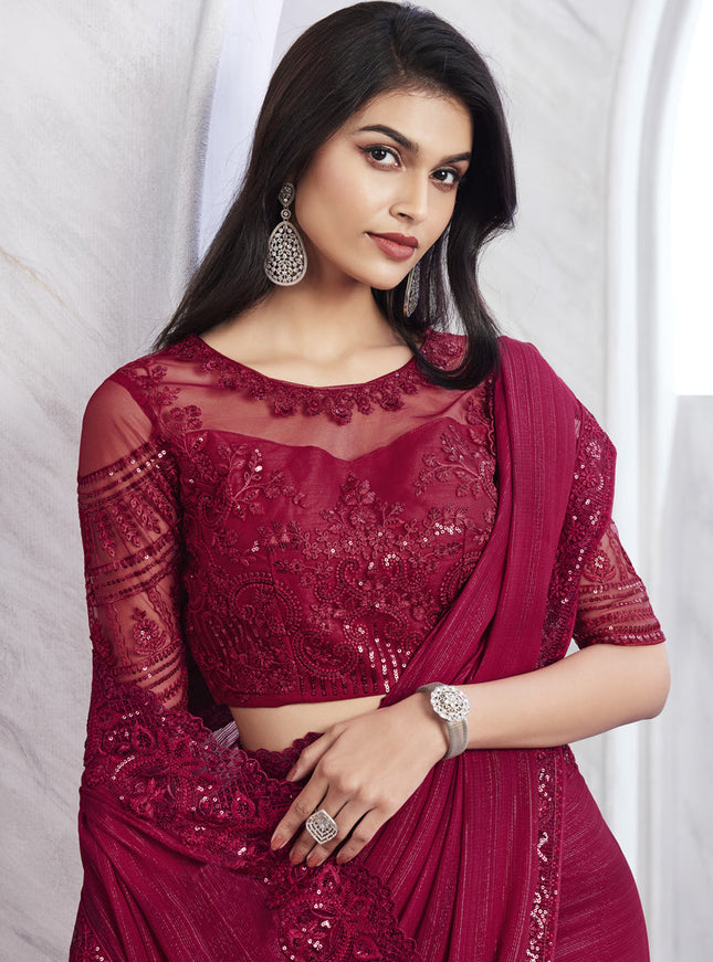 Raspberry Pink Saree with Embroidered Blouse