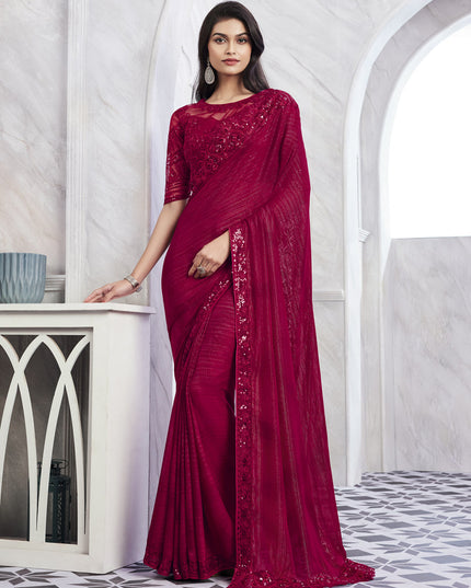 Raspberry Pink Saree with Embroidered Blouse