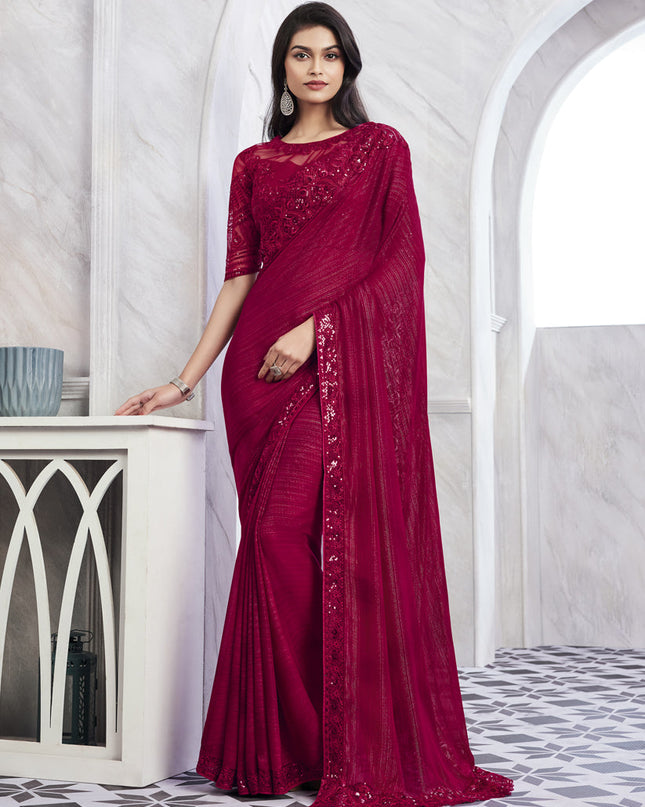 Raspberry Pink Saree with Embroidered Blouse