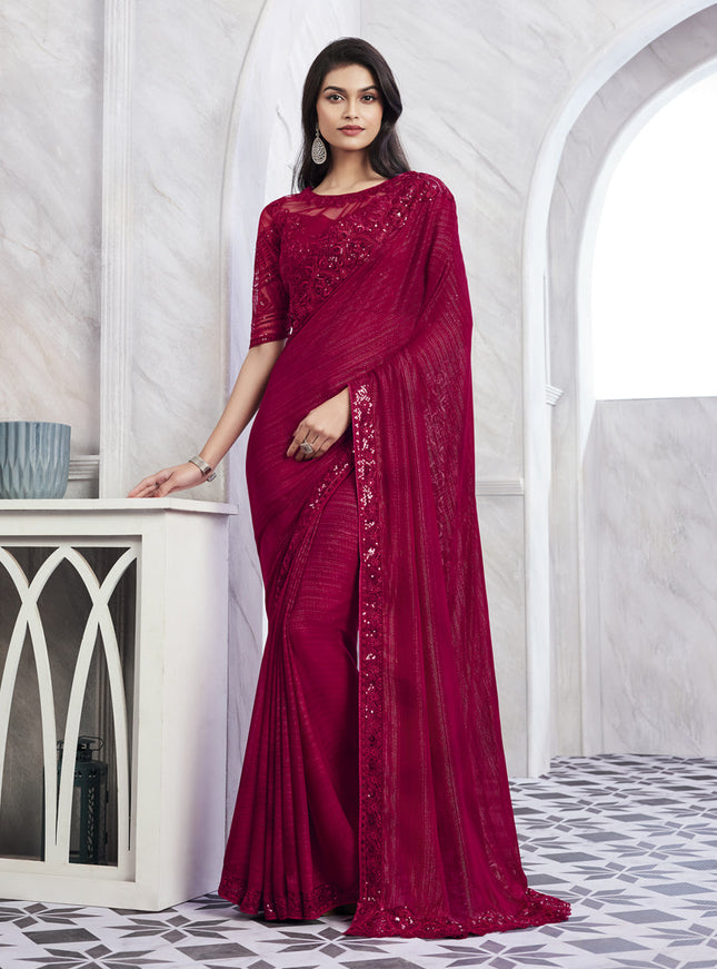 Raspberry Pink Saree with Embroidered Blouse