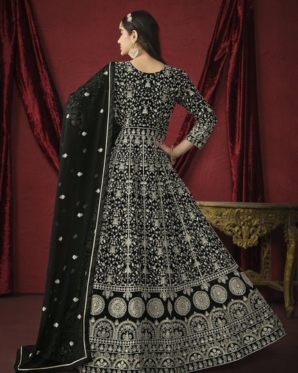 Black Faux Georgette Embroidered Designer Anarkali Suit