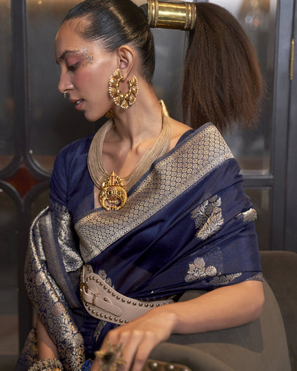 Midnight Blue Faux Georgette Handloom Weaving Saree