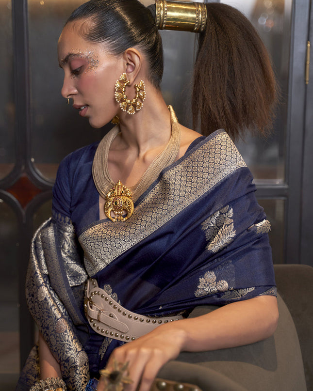 Midnight Blue Faux Georgette Handloom Weaving Saree