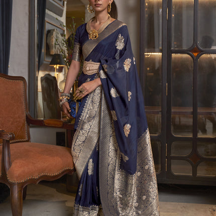 Midnight Blue Faux Georgette Handloom Weaving Saree