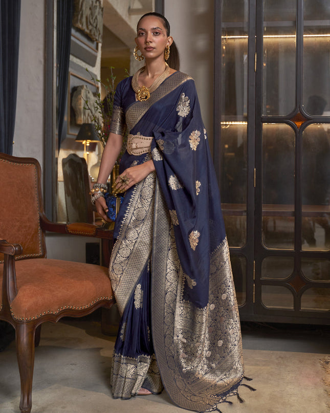 Midnight Blue Faux Georgette Handloom Weaving Saree
