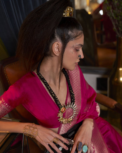 Raspberry Pink Faux Georgette Handloom Weaving Saree