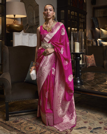 Rani Pink Faux Georgette Handloom Weaving Saree