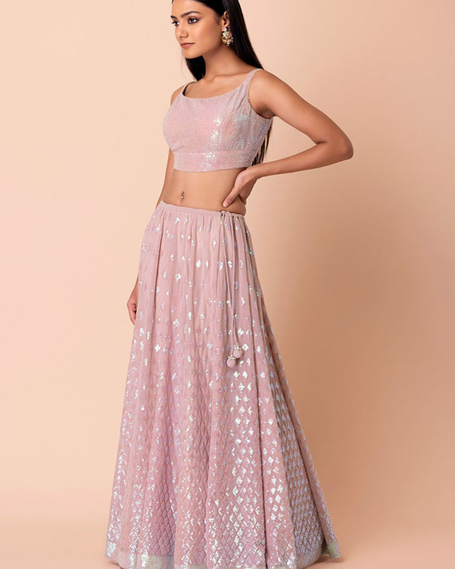 light pink embroidered georgette lehenga choli set