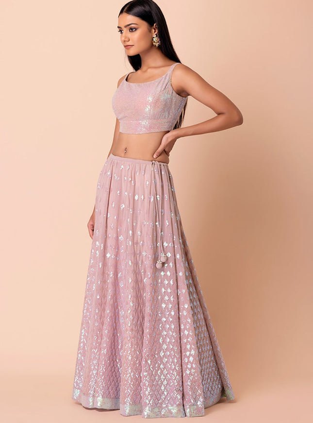 light pink embroidered georgette lehenga choli set