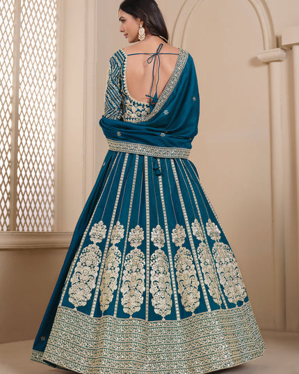 peacock blue shimmer art silk embroidered lehenga choli