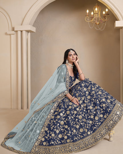 navy blue art silk embroidered lehenga choli
