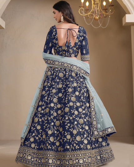 navy blue art silk embroidered lehenga choli