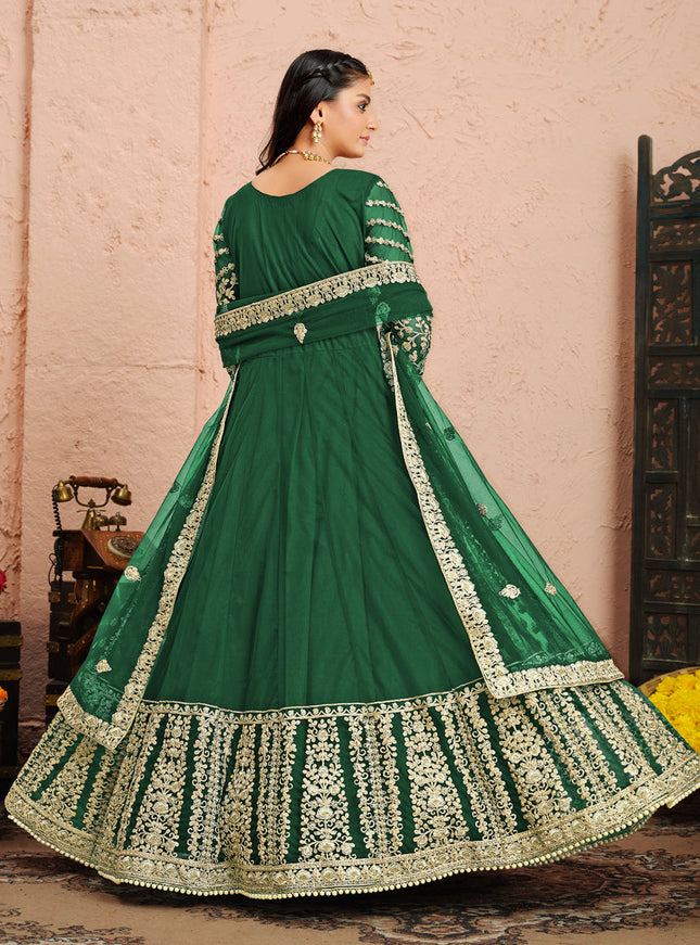 Impeccable Green Net Heavy Embroidered Anarkali Suit