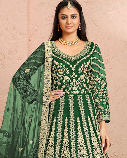 Impeccable Green Net Heavy Embroidered Anarkali Suit