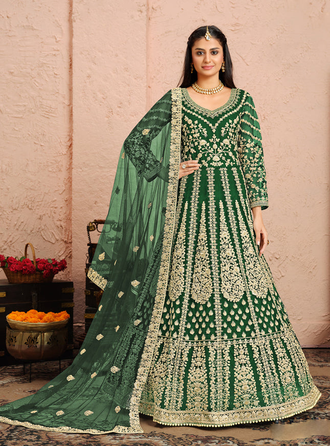 Impeccable Green Net Heavy Embroidered Anarkali Suit