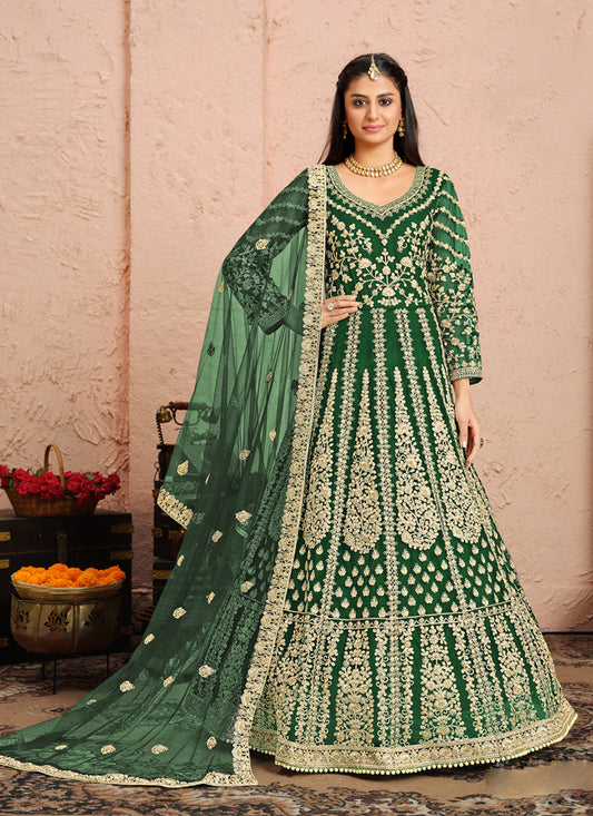 Impeccable Green Net Heavy Embroidered Anarkali Suit