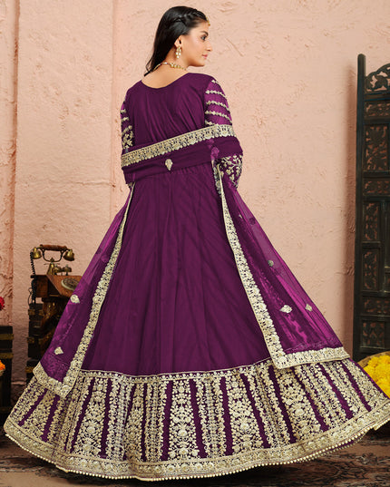 Delightful Purple Net Heavy Embroidered Anarkali Suit
