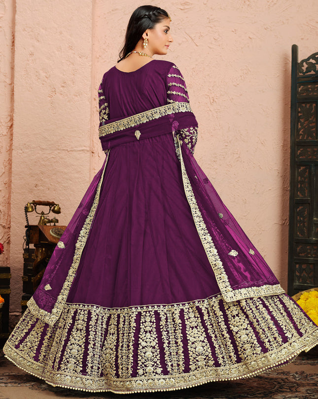 Delightful Purple Net Heavy Embroidered Anarkali Suit