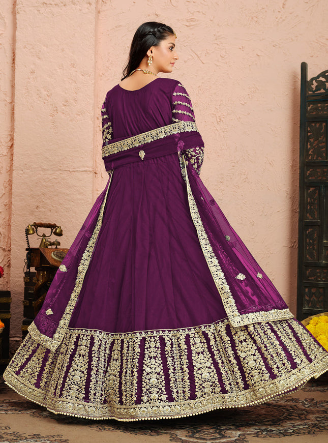 Delightful Purple Net Heavy Embroidered Anarkali Suit