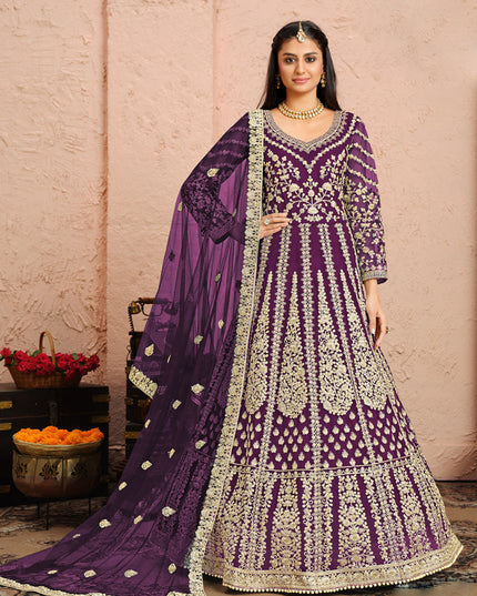 Delightful Purple Net Heavy Embroidered Anarkali Suit
