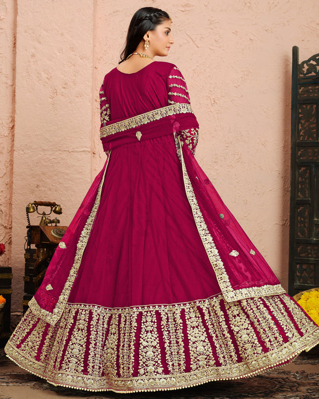 Bewitching Maroon Net Heavy Embroidered Anarkali Suit
