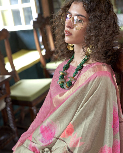 Beige Soft Banarasi Woven Saree For Festival