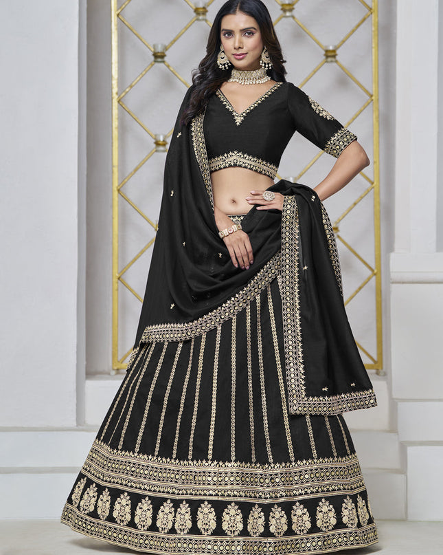 black art silk embroidered lehenga choli for wedding