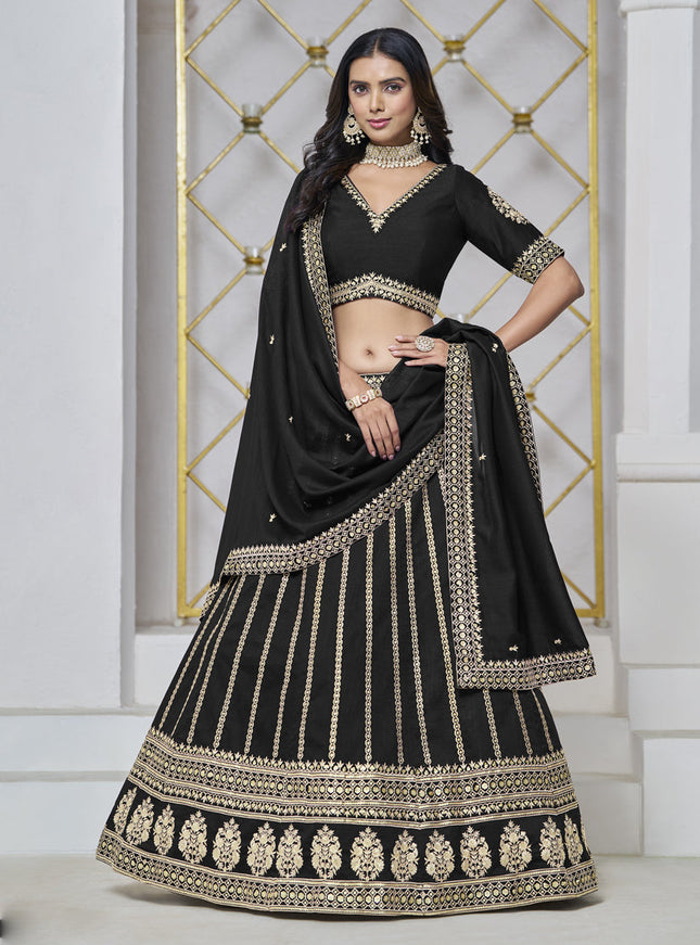 black art silk embroidered lehenga choli for wedding