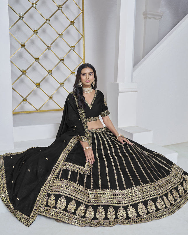 black art silk embroidered lehenga choli for wedding