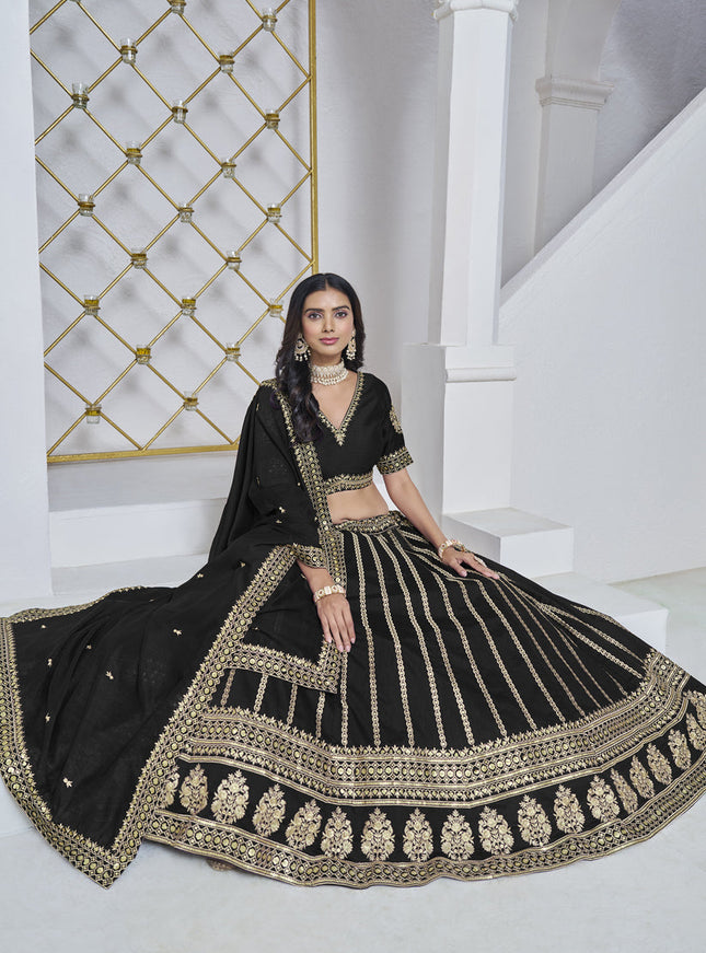black art silk embroidered lehenga choli for wedding