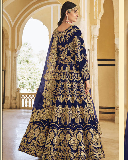 Navy Blue Heavy Velvet Bridal Lehenga Choli Set