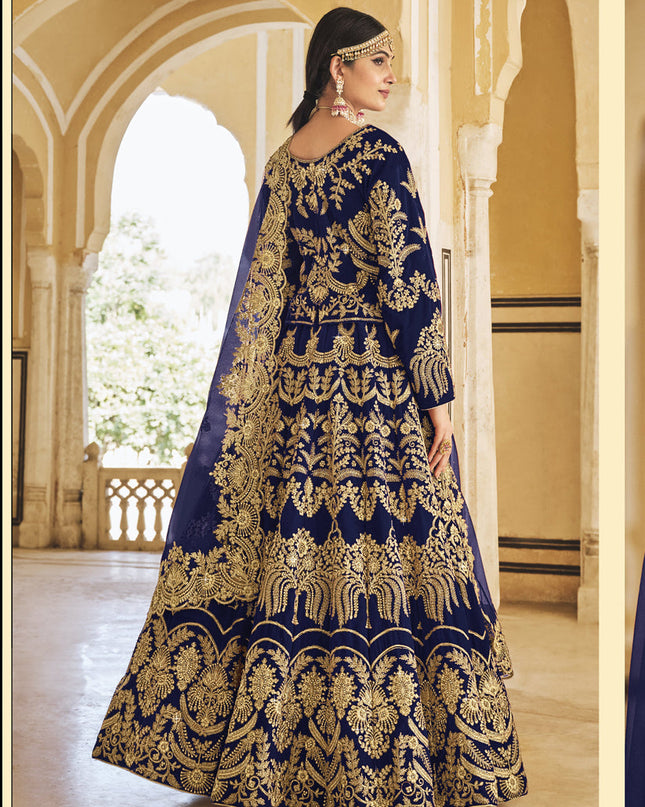 Navy Blue Heavy Velvet Bridal Lehenga Choli Set