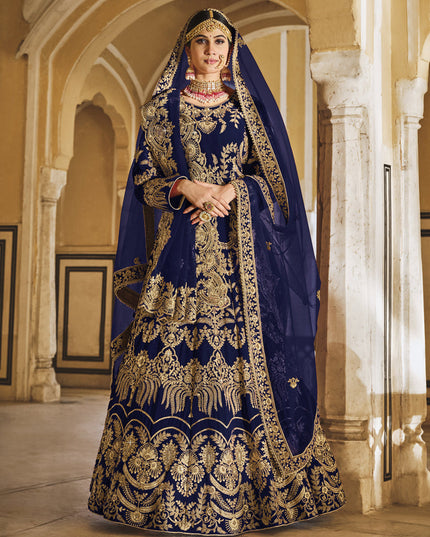 Navy Blue Heavy Velvet Bridal Lehenga Choli Set