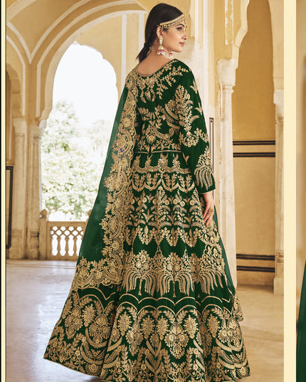 Green Heavy Velvet Bridal Lehenga Choli Set