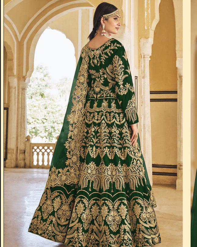 Green Heavy Velvet Bridal Lehenga Choli Set