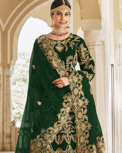Green Heavy Velvet Bridal Lehenga Choli Set