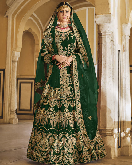 Green Heavy Velvet Bridal Lehenga Choli Set