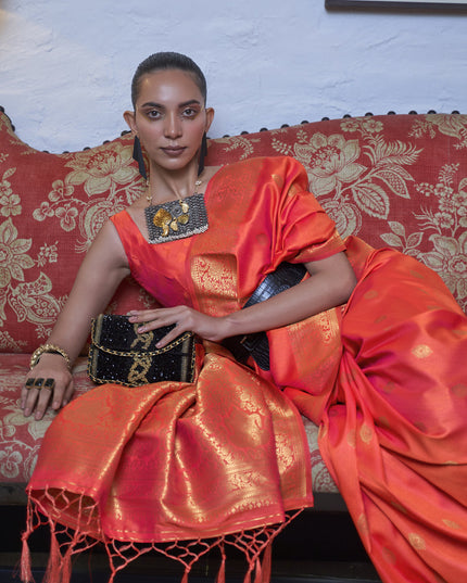 Coral Handloom Silk Weaving Saree