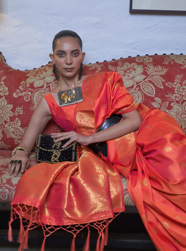 Coral Handloom Silk Weaving Saree