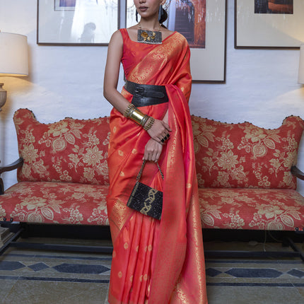 Coral Handloom Silk Weaving Saree