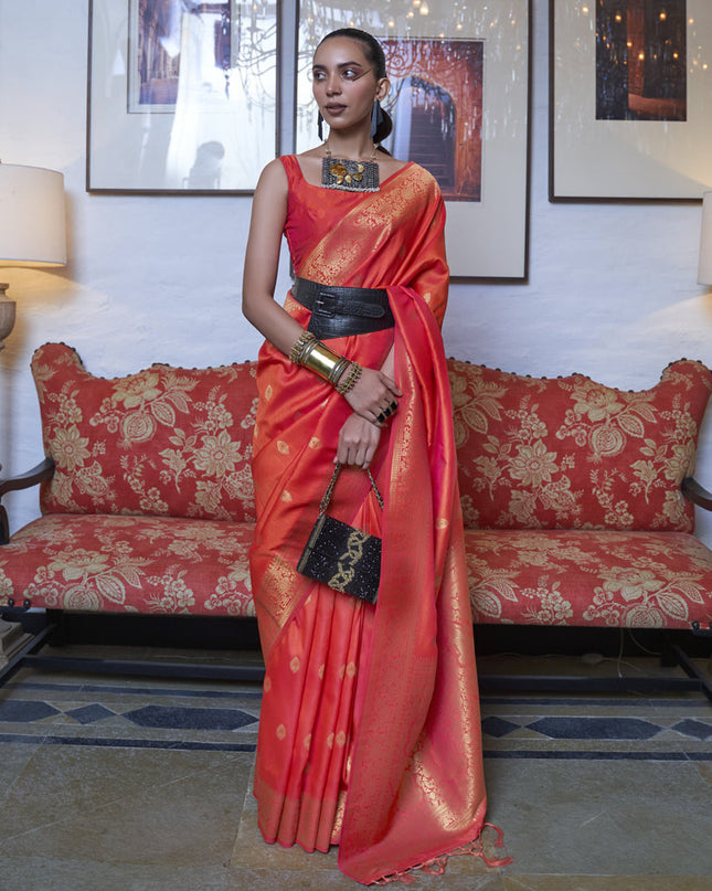 Coral Handloom Silk Weaving Saree