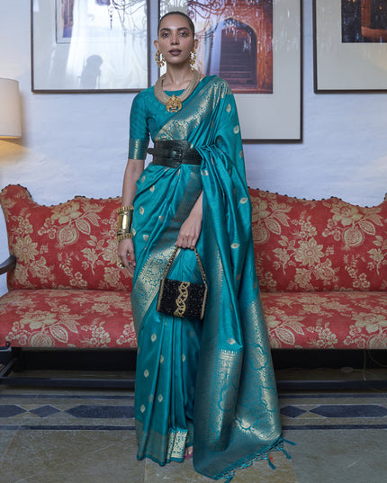 Peacock Blue Handloom Silk Weaving Saree