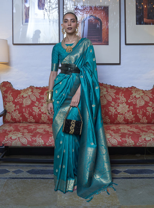 Peacock Blue Handloom Silk Weaving Saree