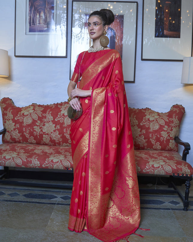 Electric Pink Handloom Silk Weaving Saree