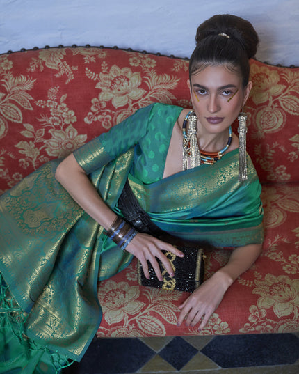 Rama Green Handloom Silk Weaving Saree