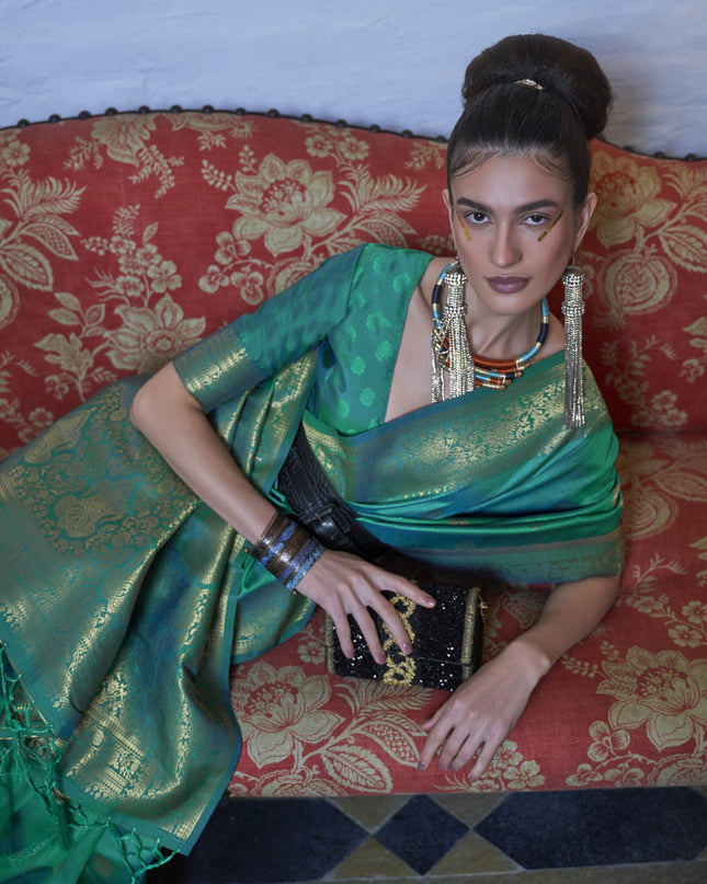 Rama Green Handloom Silk Weaving Saree